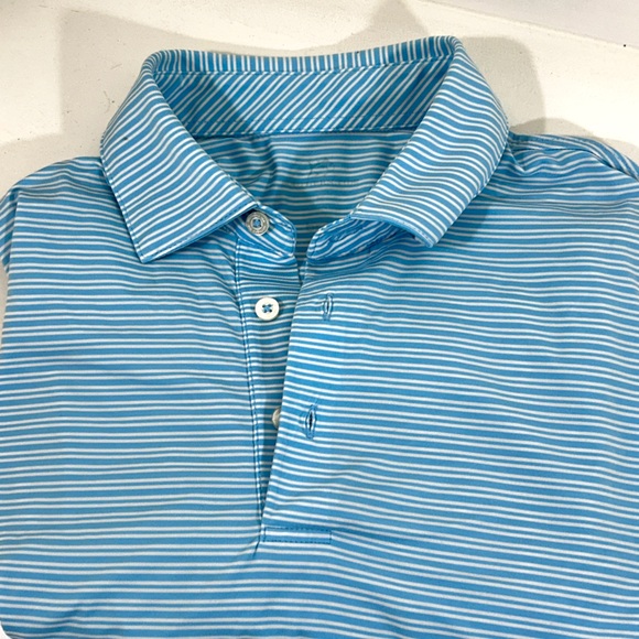 Southern Tide Polo Shirt Men’s Short Sleeve Blue Stripe Lightweight Sz Medium - Picture 1 of 7